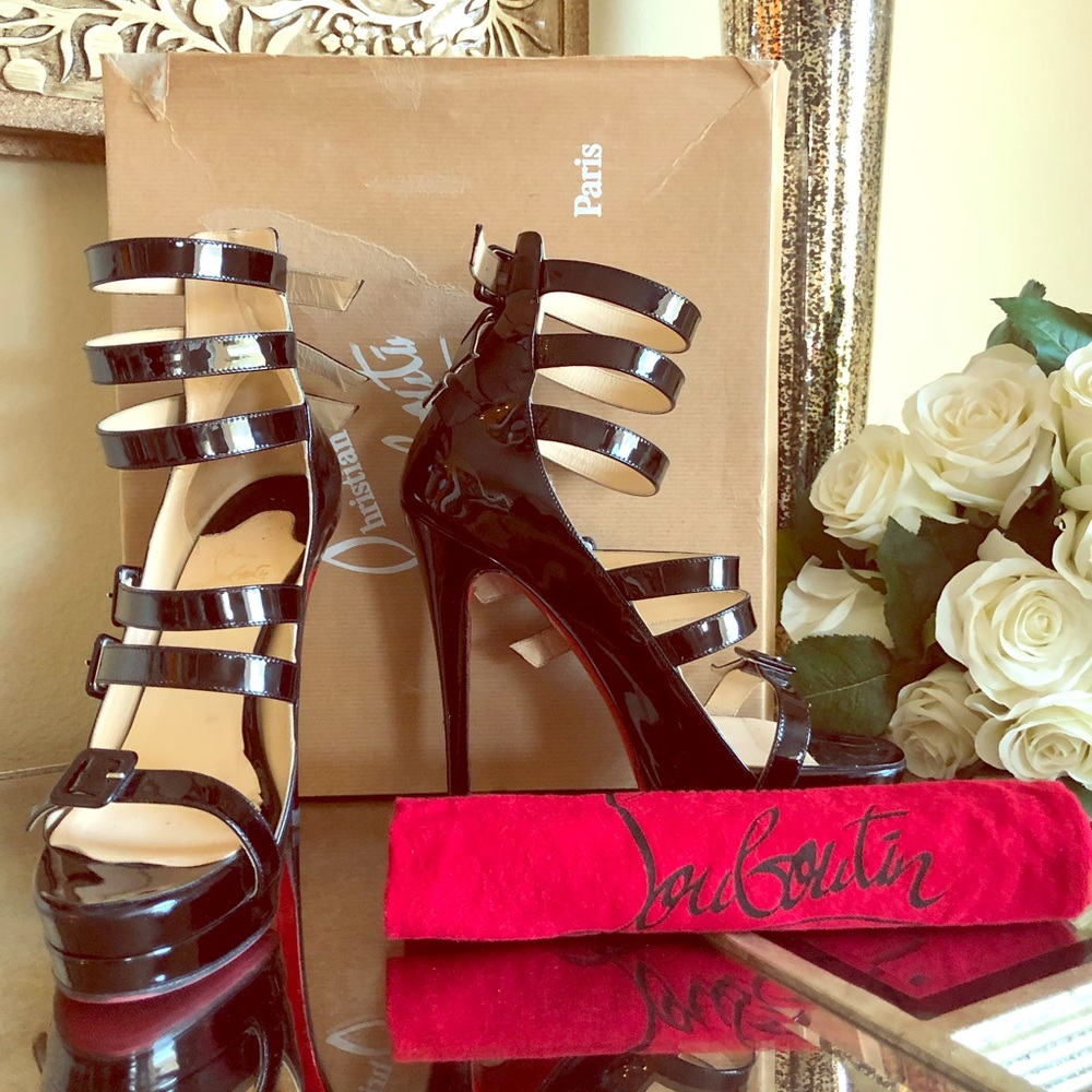 Christian Louboutin Black Patent Strappy Platform